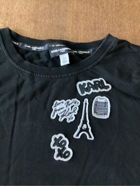 Karl Lagerfeld Black Patch Tee with Eiffel Tower Motif